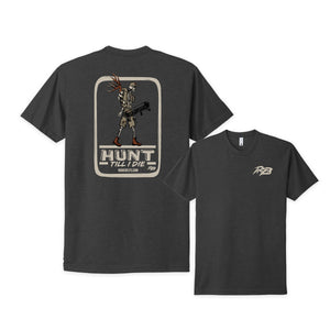 Open image in slideshow, Bow hunting shirt. Skeleton hunting shirt design. Hunt till I die shirt from Ridge Belts
