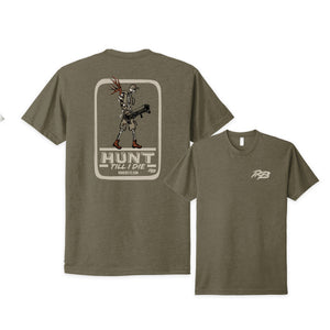 Open image in slideshow, Bow hunting shirt. Skeleton hunting shirt design. Hunt till I die shirt from Ridge Belts
