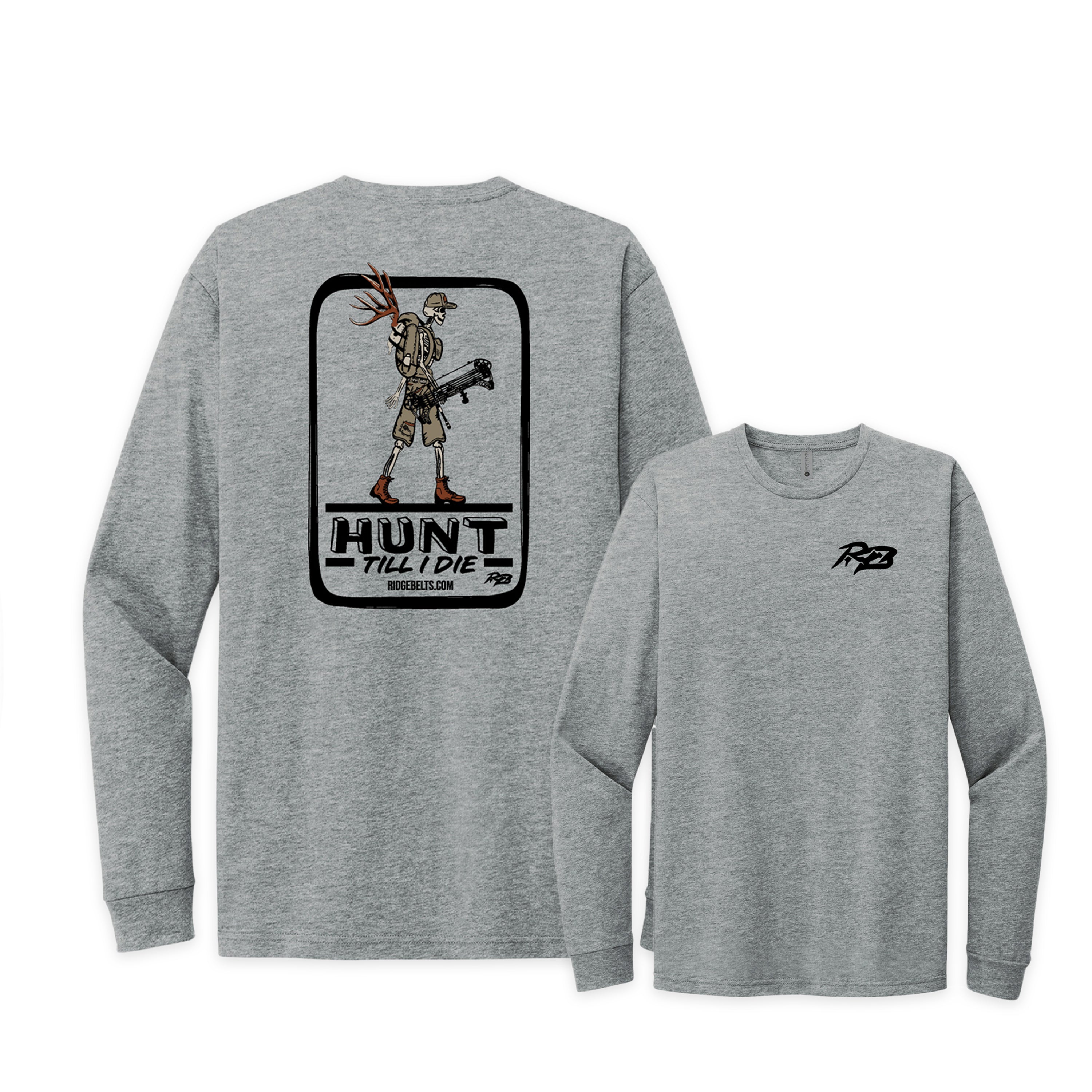 Bow hunting shirt. Skeleton hunting shirt design. Hunt till I die shirt from Ridge Belts. Long sleeve hunting shirt.