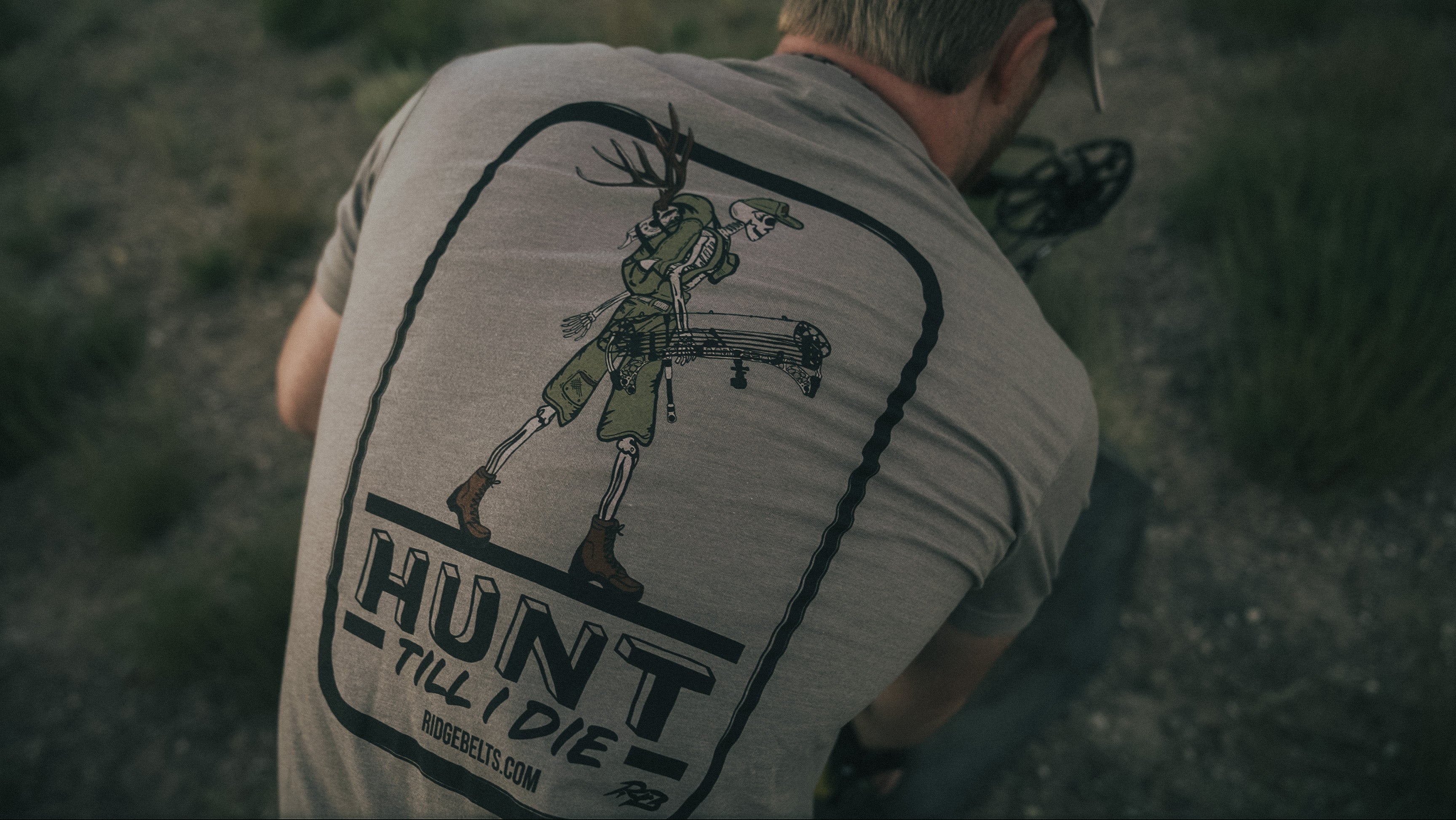 Bow hunting shirt. Skeleton hunting shirt design. Hunt till I die shirt from Ridge Belts