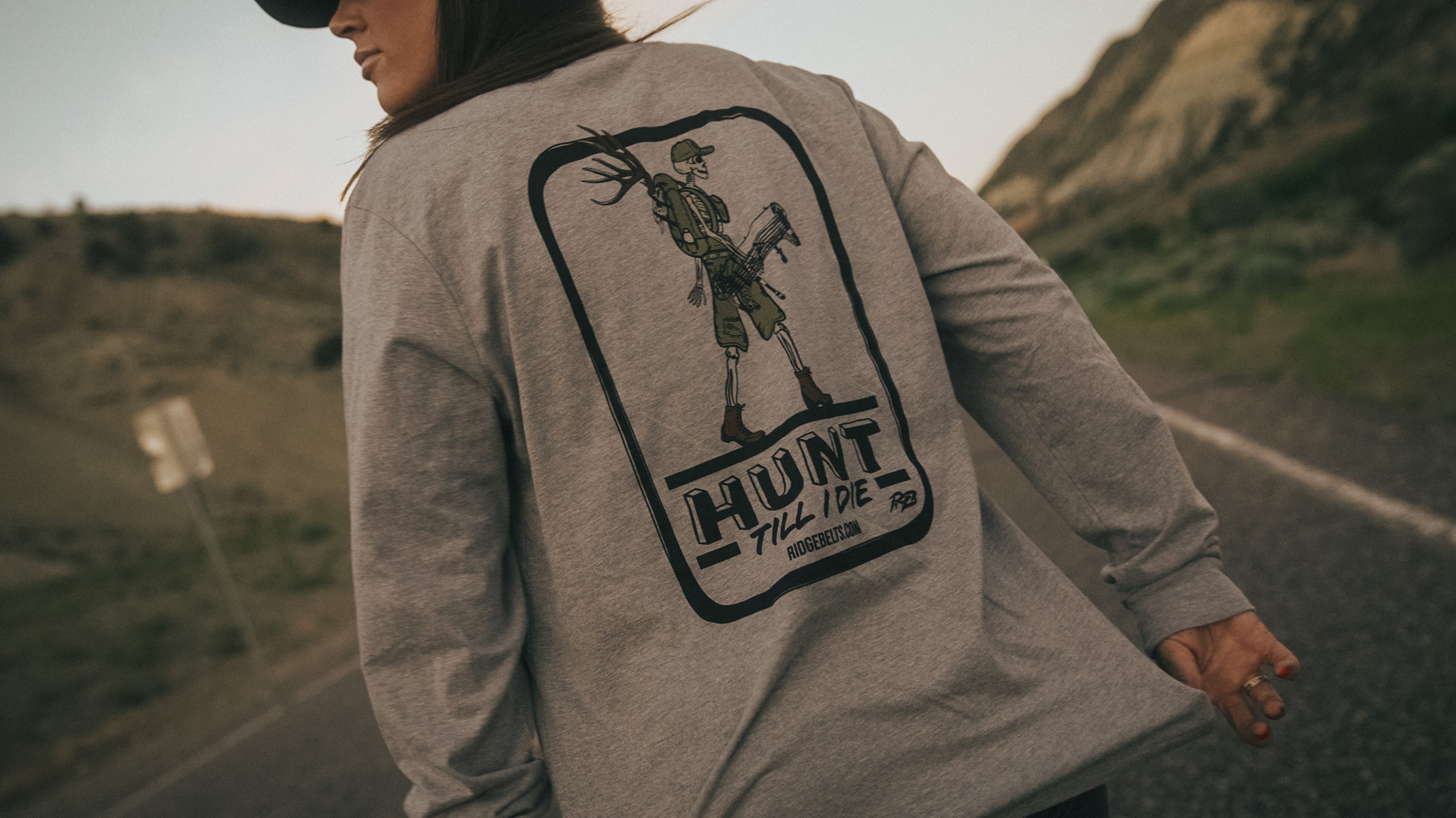 Bow hunting shirt. Skeleton hunting shirt design. Hunt till I die shirt from Ridge Belts. Long sleeve hunting shirt.